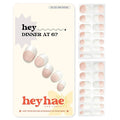 Heyhae Semi Cured Gel Nail Strips | No LED Lamp Needed | French, Pink, Spring | Easy Apply & Remove, Salon Quality | Includes 28 Strips, 1 Prep Pads, Nail File & Wooden Stick - Hey, Dinner at 6?