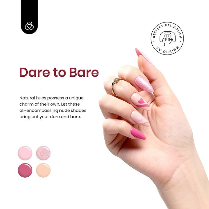 Beetles Pink Gel Polish Set– 20 Colors Dare to Bare Gel Polish Set Hot Pink Nude Pink White Glitter Soak off Uv Led Manicure Kit with 3Pcs Base&Top Coat for DIY Manicure Spring Gift for Women