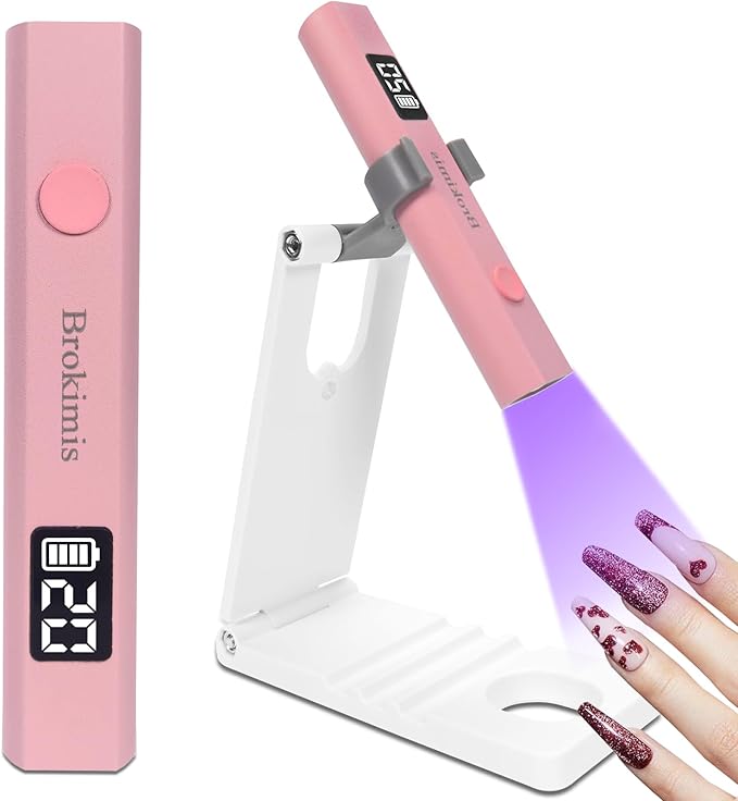 Handheld UV Light for Gel Nails with Stand, Mini Nail Lamp with LCD Display 3-Timer Modes Portable Cordless Rechargeable USB Small Nail Dryer for Fast Curing Home DIY Manicure Nail Art