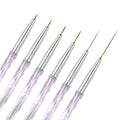 Yasterd Nail Art Liner Brushes, UV Nail Gel Polish Painting Nail Art Design Brush Pen Set for Long Lines, Short Strokes, Details, Blending, Elongated Lines Sizes 5/7/9/11/20/25mm Crystal Handle 6Pcs