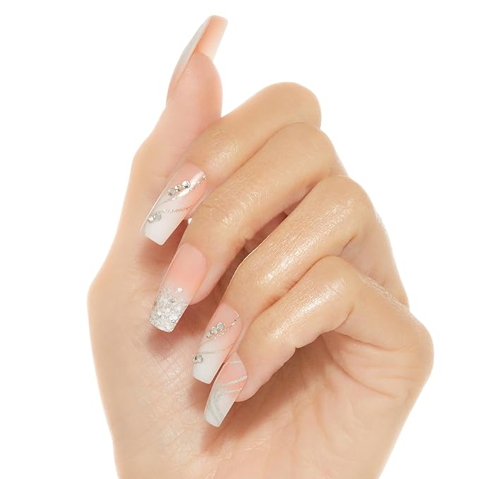 KISS Classy, Press On Nails, Nail glue included, 'Stunning!', French, Long Size, Square Shape, Includes 30 Nails, 2g Glue, 1 Manicure Stick, 1 Mini file