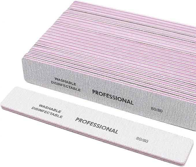 25PCS Professional Rectangular Emery Board Nail Files, 80/80 Grit Dual-Sided Buffer, Reusable Nail Filing Tools for Natural & Acrylic Nails, Home & Salon Manicure Supplies