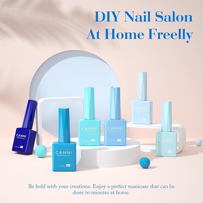 CANNI Blue Gel Nail Polish Set – 6 Colors 9ML Baby Royal Light Blue – Aquarius Ocean-Inspired Summer Gel, Soak Off UV LED Polish for DIY Manicure, Home or Salon Use