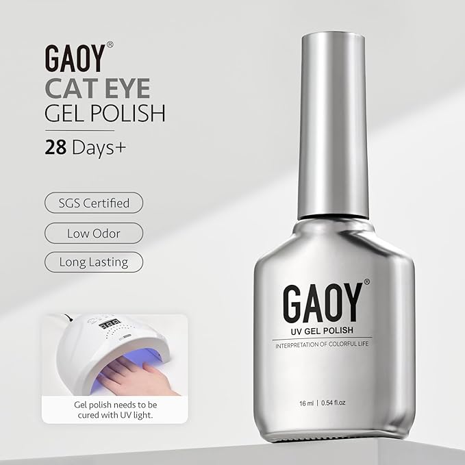 GAOY Jelly Silver Cat Eye Gel Nail Polish, 16ml Glitter Holographic Nail Polish with Magnet, Reflective Translucent UV Gel, 3143 Liquid Silver