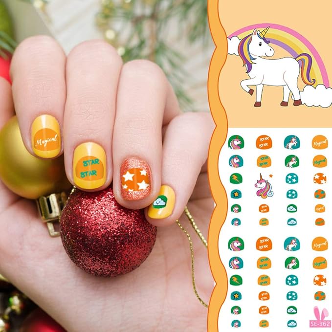 Kids Nail Art Stickers Unicorn Wraps Decals Set for Little Girls, 270+ Children Self Adhesive Unicorn Princess Birthday Party Supplies Fingernail Toenail Tips Makeup Manicure Christmas Gift