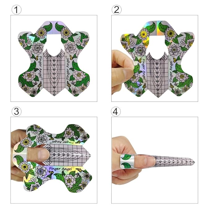 500Pcs Long Size Nail Extension Forms Laser Color Acrylic Nail Extension Sticker, Poly Gel Sticker,Nail Extension Forms,Self-Adhesive Nail Tips Guide Stencil Manicure Tool