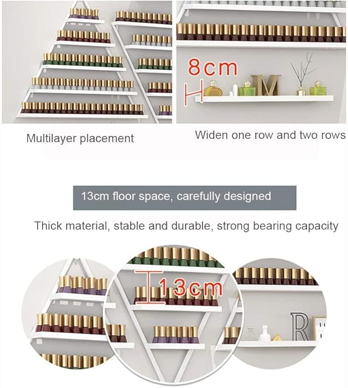 Wall mounted Metal Nail Polish Display Rack,Triangle Nail Polish Bottle Storage Holder,nail polish Essential Oil Perfume Organizer Floating Shelf Ledges Combination for Nail Salon Shop/Retail Shop