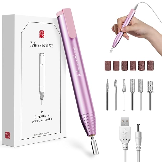 MelodySusie PocketNail Slim Ergonomic Pen-Shaped USB Nail Drill, PC100G 20000RPM Portable Electric File for All Manicure, Pedicure Nail Care, Shaping & Gel Removal at Home for Beginners