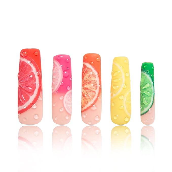 LOVFUL Press on Nails Lemonade| Handmade with Full Covered Crystals| Reusable Fake Nails| Square Mid length 1.7in| H185-S