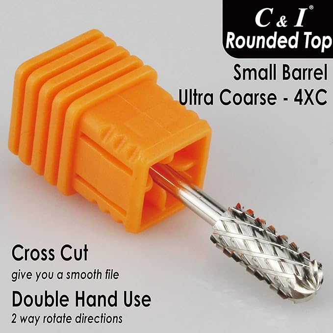 C & I Small Barrel Rounded Top Nail Drill Bit with Teeth on the Top, Professional Electric File for Manicure Drill Machine, Remove Nail Gels 3/32” (Ultra Coarse -4XC)