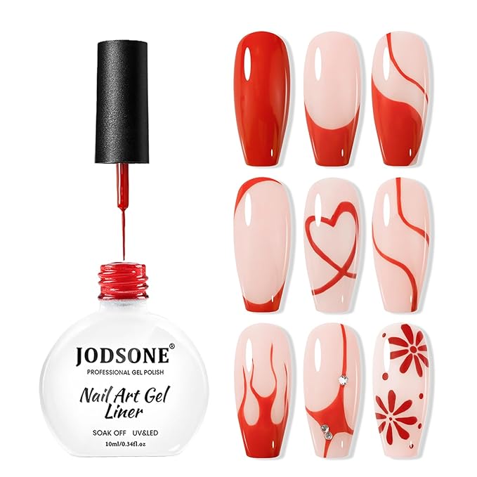 JODSONE Red Swirl Nail Art Liner Gel Polish,10ml Classic Color 3D Nail Art Pens Effect Nail Print Design with Thin Brush for French Tips Manicure Painting DIY at Home - LB03