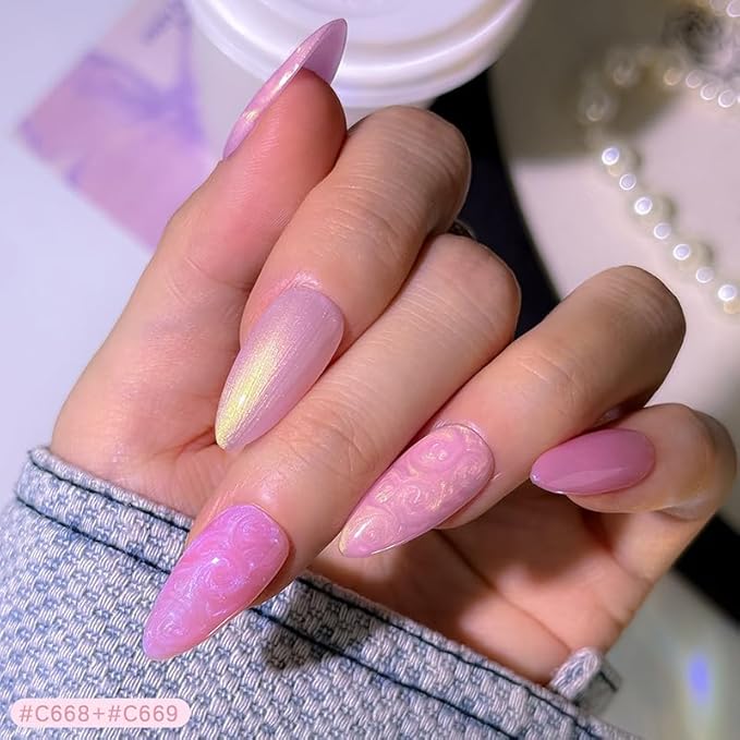ROSALIND Pearl Gel Nail Polish - 12 Colors Pastel Pink Yellow Blue White Gel Polish Set with Dotting Pen Shell Swirl Thread Effect Soak Off UV Set Shimmer Nail Art Collection Valentine Gifts for Women