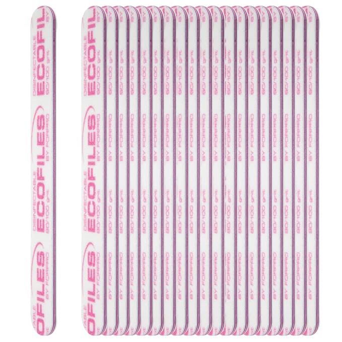 ForPro Professional Collection ECOFILES, Eco-Friendly Manicure and Pedicure Foam Board Nail File, 80/100 Grit, Pink, 20-Count