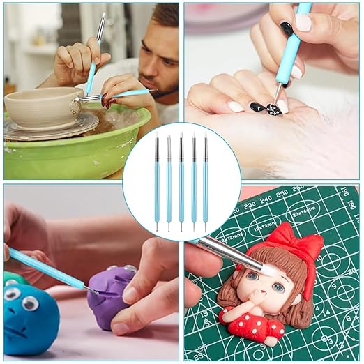 Pattern Tracing Stylus, Dual-Head Silicone & Steel Silicone Clay Sculpting Tools for Drawing, Pottery, Nail Art, and DIY Handicraft, Wood Glue, Shaper Art Tools. 5Pcs Light Blue