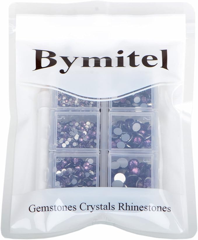 Bymitel 5000 Pieces 6 Mixed Sizes Glue Fix on Glass Rhinestones Round Crystal Gems Flatback for DIY Jewelry Making with one Picking Pen(6-Sizes 5000PCS, Tazanite)