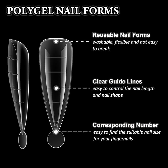 288Pcs Poly-Gel Nail Form Kit 4 Style Reusable Full Cover Nail Extension Mold Dual Forms with 4 Style Silicone Stickers Builder Gel Set for Beginners French Coffin Square Nail Crafts