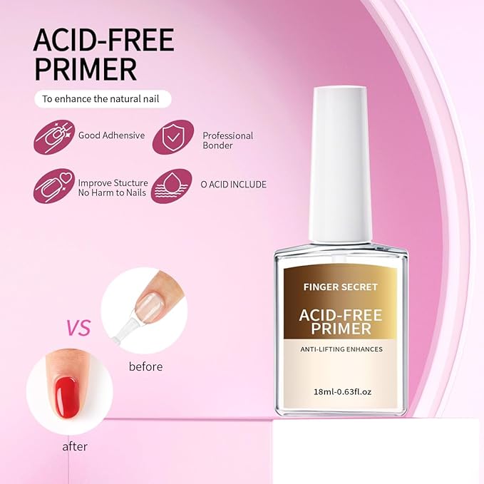 18ml Acid-Free Primer for Gel Nail Polish 0.63floz, Fast Air Dry Base Coat Nail Primer Bond Pre Enhanced Adhesion Before Builder Gel for Flase Acrylic Nails Art Design in Salon Home Use
