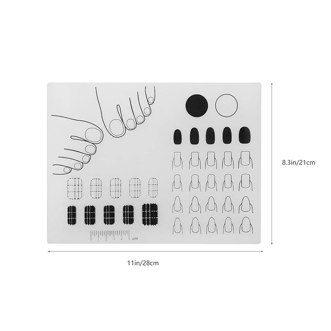 FRCOLOR Manicure Mat Silicone Nail Art Stamping Mat with Ruler and Color Testing Area Nail Polish Practice Pad Sticker Guide Protective Table Cover for Workspace