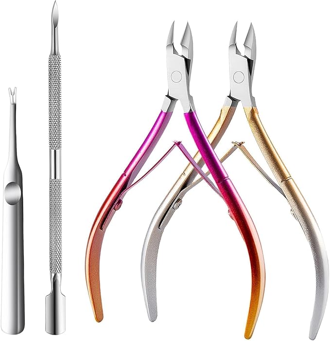 Cuticle Nipper, Polished Coated Durable Trimmer with Pusher, Nail Clipper with Fine Edge, Comfort Grip Cuticle Cutter and Remover Tool Kit for Nail Care (Yellow+ Rose+ Pusher)