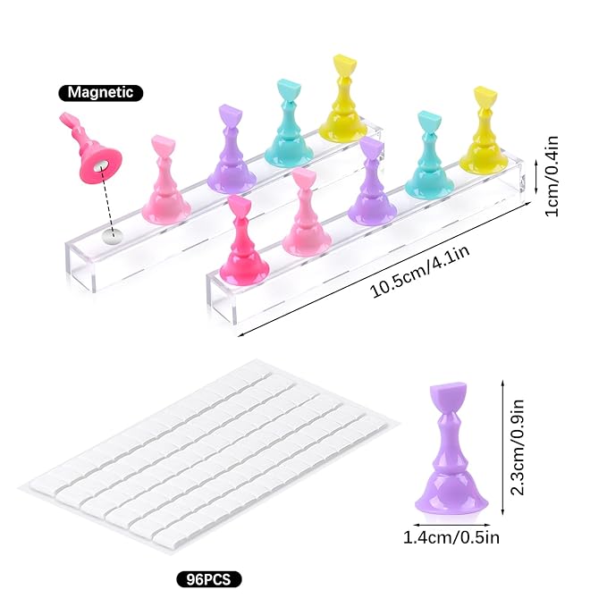 JUSTOTRY 4 Sets Nail Painting Stand With 96 PCS Reusable Adhesive Putty Acrylic Nail Holder For Press On Nails Display Tools Kit Accessories Home DIY Salon