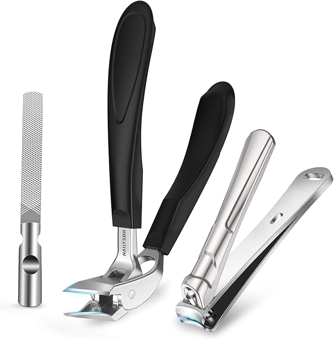 Upgrade Big Long Handled Toenail Clippers for Thick Nails for Seniors, Slanted Angled Head Large Toe Nail Clippers with Catcher, Wide Opening Sharp Precision Finger Nail Cutter for Men Women