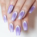 evpct Violet Purple Cat Eye Coffin Press on Nails Square Medium, Medium Square Stick on Nail for Women Gift, Purple Metallic Glitter Glossy Reusable Soft Gel Press on Acrylic Fake Nail with Designs