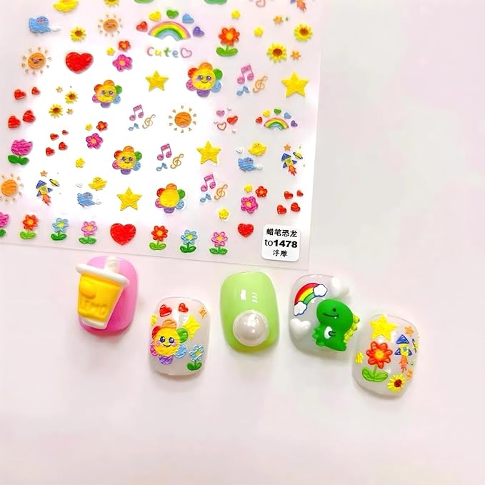 Dedyel Smile Nail Art Stickers 5D Embossed Cute Smile Face Kawaii Self-Adhesive Nail Stickers for Women Girls Kids Nail Art Decoration