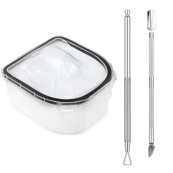 Nail Soaking Bowl, Soak Off Gel Polish Dip Powder Remover Hand Acetone Nail Soak Off Bowl Manicure Bowl with Triangle Cuticle Peeler and Stainless Steel Cuticle Pusher Nail Art Tool (Black-3PCS Set)
