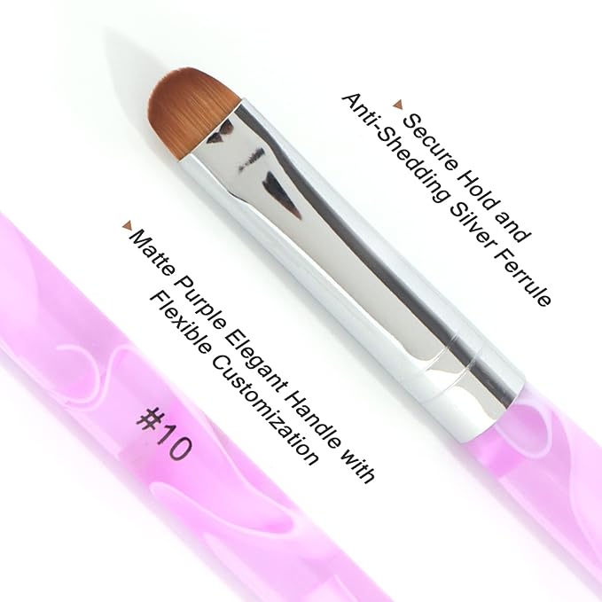 French Manicure Brush -Two Way Nail Art Brush with Dotting Manicure Tool for Manicure Cuticle Clean Up Nail Art Design- Professional Nail Salon Quality Brush, Nail Dotting Pen (10#, Pink)