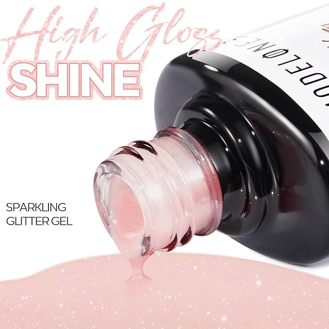 modelones Pink Gel Polish Pastel Pink Glitter Gel Nail Polish Soak-Off UV Gel Polish - 28+ Days Long-Lasting Salon-Quality Nail Art DIY Manicure & Gift 15ML