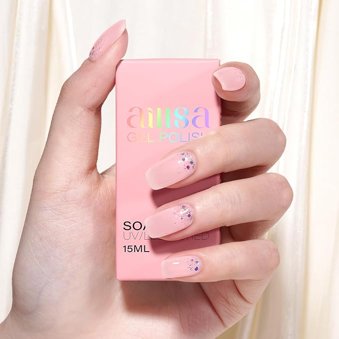 AILLSA Milky Pink Gel Nail Polish French ballet Jelly Gel Polish Neutral Sheer Translucent Nude Gel Polish Long Lasting Rubber Pink Color Soak Off U V Gel for French Manicure Nail Art at Home 0.51 Oz