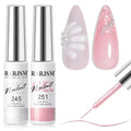 RARJSM Pearl Nail Art Gel Liner 2 Pcs Set Pearlescent Milky Silver White and Pink Shell Glitter Swirl Effect Gel Nail Polish 8ml Build in Thin Brush Painted Drawing Striper GelPolish Curing Requires