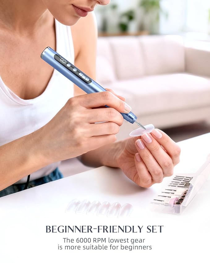 JOREST Electric Nail Drill Kit, 13 in 1 Rechargeable Nail File, 6-Speed Beginners Set, for Acrylic Gel Nails, Manicure & Pedicure Tool with Nail Drill Bits and Sanding Bands,Gifts for Women, Blue