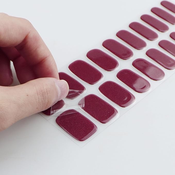 JMEOWIO Gel Nail Stickers Glitter Dark Red Semi Cured Gel Nail Strips Wraps UV/LED Nails Art Design Decoration Accessories