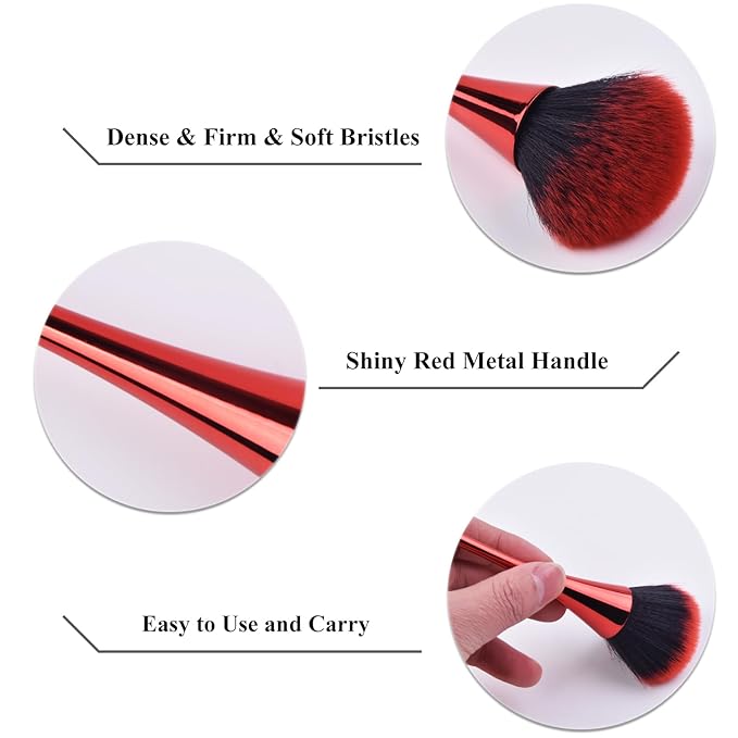 Nail Dust Brush, Red Soft Duster Brush Nail Art Dust Powder Remover Makeup Manicure Brushes Clean Up Tools for Acrylic Nails