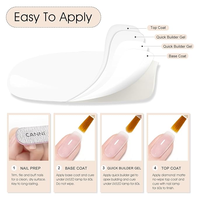 CANNI Quick Builder Nail Gel for Nails – 9ML Clear Soak-Off Nail Strengthening Gel for Apex Building DIY UV LED Manicure