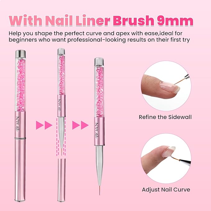 BQAN HEMA-Free Builder Gel, 7-in-1 Self-Leveling Nail Extension Gel with Base/Apex/Strengthener, Low Odor UV/LED Lamp Cured, 2Pcs Professional Nail Building System for Salon & Home (Clear & Nude Pink)