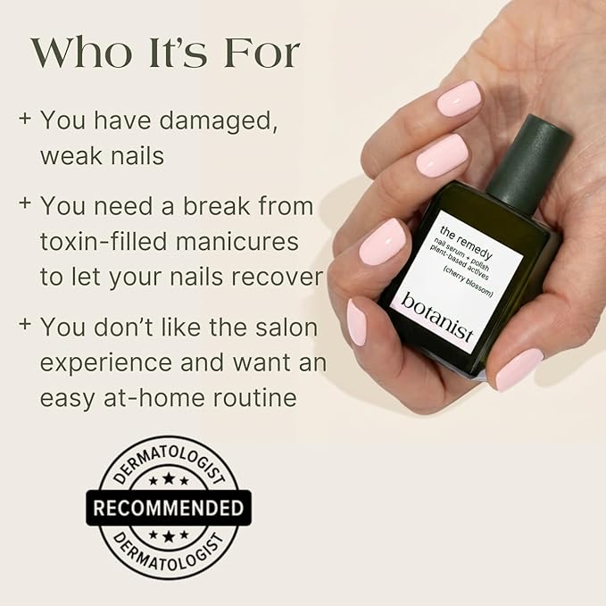 Botanist The Remedy | Nail Strengthening Polish | Repairs & Hardens Nails Damaged from Acrylics, Dip & Gel Manicures | Non-Toxic, 84% Plant Based, 21-Free & Vegan (Cherry Blossom)