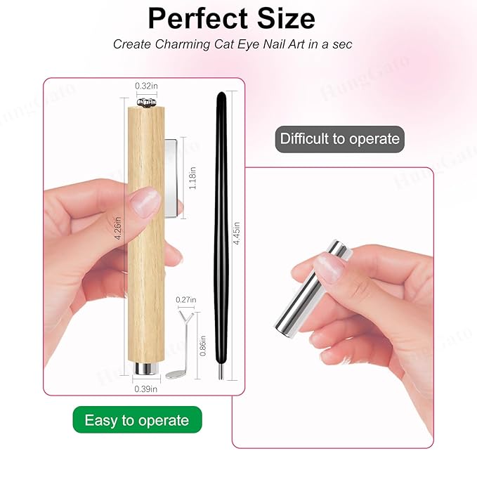 5-in-1 Cat Eye Nail Magnet Tool with Heart Shape, Magnetic Nail Art Pen Stick for 3D Cat Eye Gel Polish, DIY Nail Art Design, Salon and Home Manicure Supplies