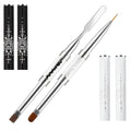 2Pcs Double Ended Nail Art Brushes Hard Gel Nail Brush French Tip Brush Hard Gel for Nails Salon Grade Rhinestone Handle Professional Nail Art Design Brushes(White, Black)