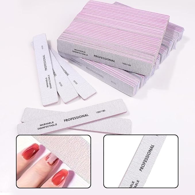 25PCS Professional Rectangular Emery Board Nail Files, 80/80 Grit Dual-Sided Buffer, Reusable Nail Filing Tools for Natural & Acrylic Nails, Home & Salon Manicure Supplies
