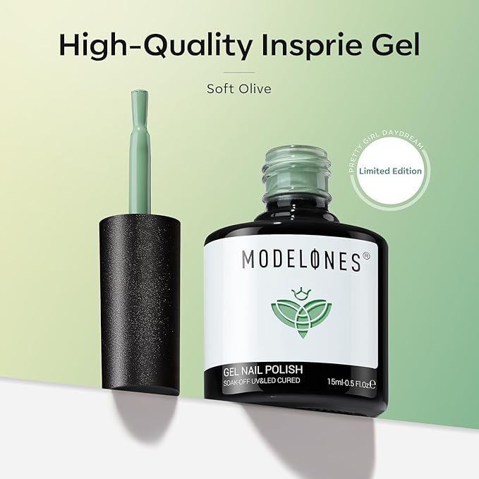 modelones Green Gel Nail Polish Sage Green Nails Polish Soak Off Led Nail Art Gel Manicure Salon DIY Gifts for Women 15 ML