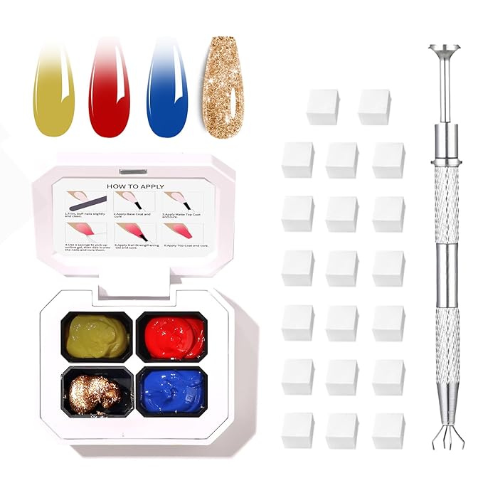 Finger Secret 4 Colors Set Ombre Gel Nail Polish,Pat Painting Gradient Blooming GelS Polish Palette with 20Pcs Nail Sponges for 3d Gel Nail Art can be Painted in Salon or Home Use (k8)