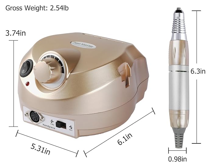 Portable Electric Nail Drill, 30000RPM Nail Drill with 6 NailDrill Bits and Sanding Bands, Nail File Kit for Acrylic, Gel Nails, Dip Powder, Manicure and Pedicure for Home Salon Use, Golden
