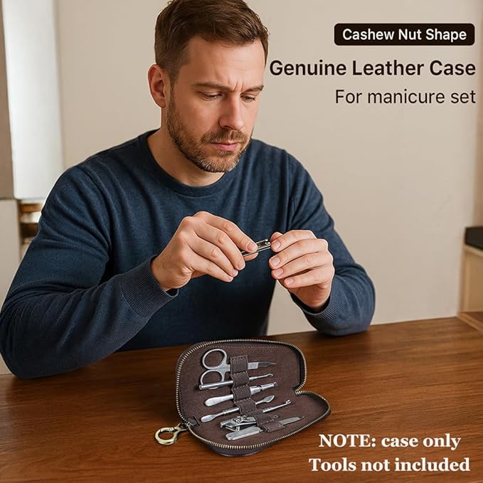 CONTACTS Full Grain Leather Manicure Set Case Travel Nail Clipper Pouch Empty for Men Personal Tools Pouch by Handmade (Case Only)