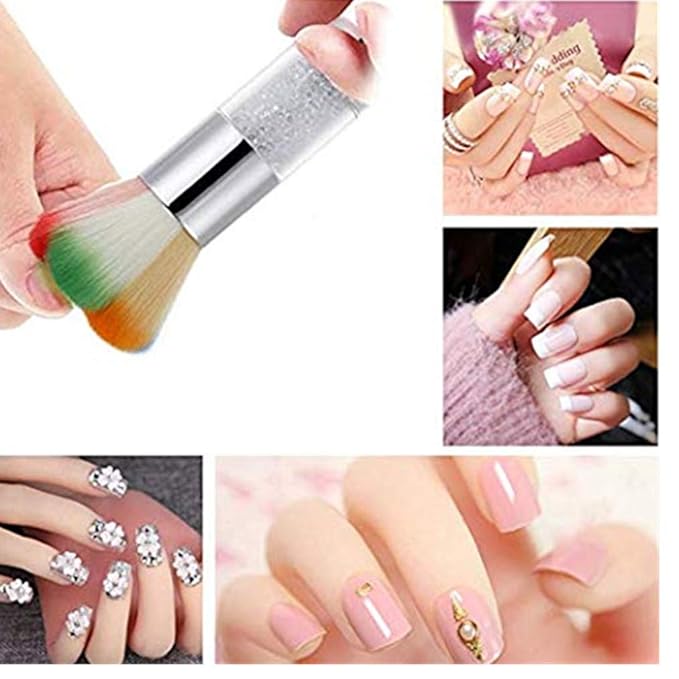 Colorful Nail Art Dust Remover Brush with Shiny Rhinestone Handle, Nail Brush Remover Cleaner for Acrylic UV Nail Gel Powder Makeup Foundation (Silver)