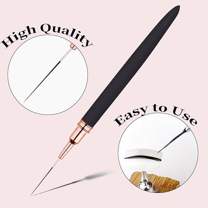 Professional Detail Nail Art Paint Liner Brush Set, 5Pcs Small Polish Design Tech Nail Tip Fine Line Striping Brushes, 25/15/11/9/7Mm Skinny Long Bristle Nails Drawing Pincel Para Uñas (Black)