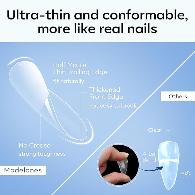 modelones Short Almond Gel Nail Tips Kit, Solid Nail Glue Gel with Portable U V Lamp 216Pcs 12Sizes Pre-Etched Press ons Fake Acrylic Extension Kit DIY Salon Gift for Women