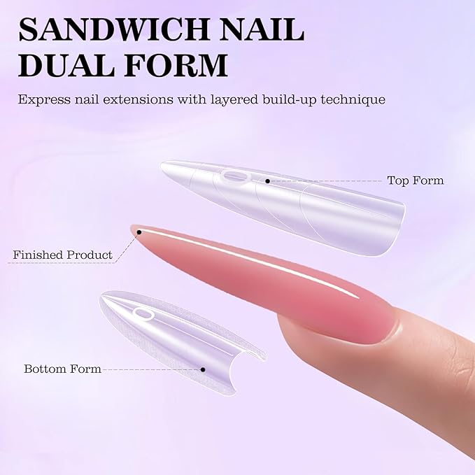 240 PCS Sandwich Nail Dual Forms, 14 Sizes Nail Tips for Builder Gel, Dual Forms for Polygel, Nail Extension for Beginner & Professional, Create Salon Quality Nail Art at Home (Almond-shaped)