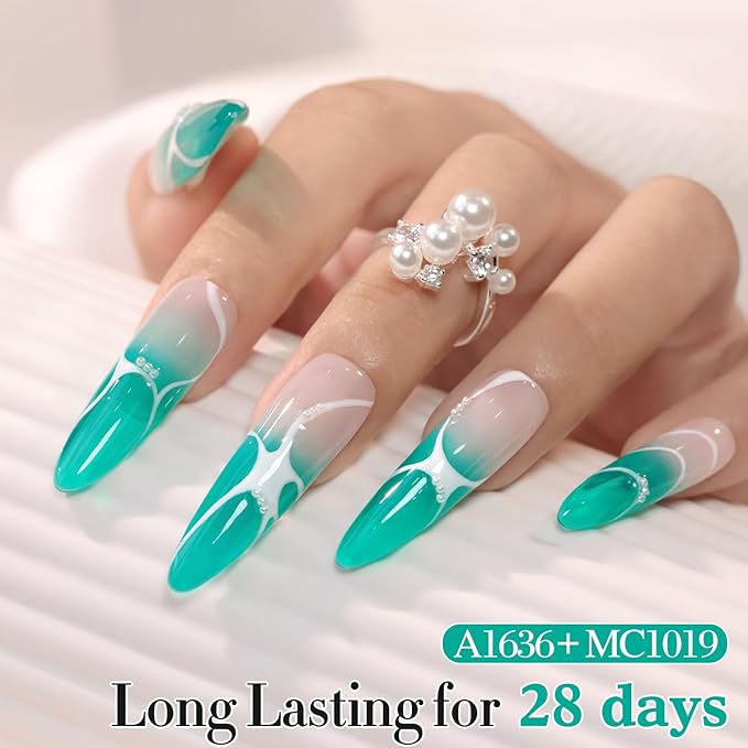 Double Rhythm 0.5 Oz Jelly Gel Polish Same Color Same Bottle Sheer Neutral Natural Light Milky Pastel 15ML Translucent Polish Art DIY at Home (Teal-A1636)